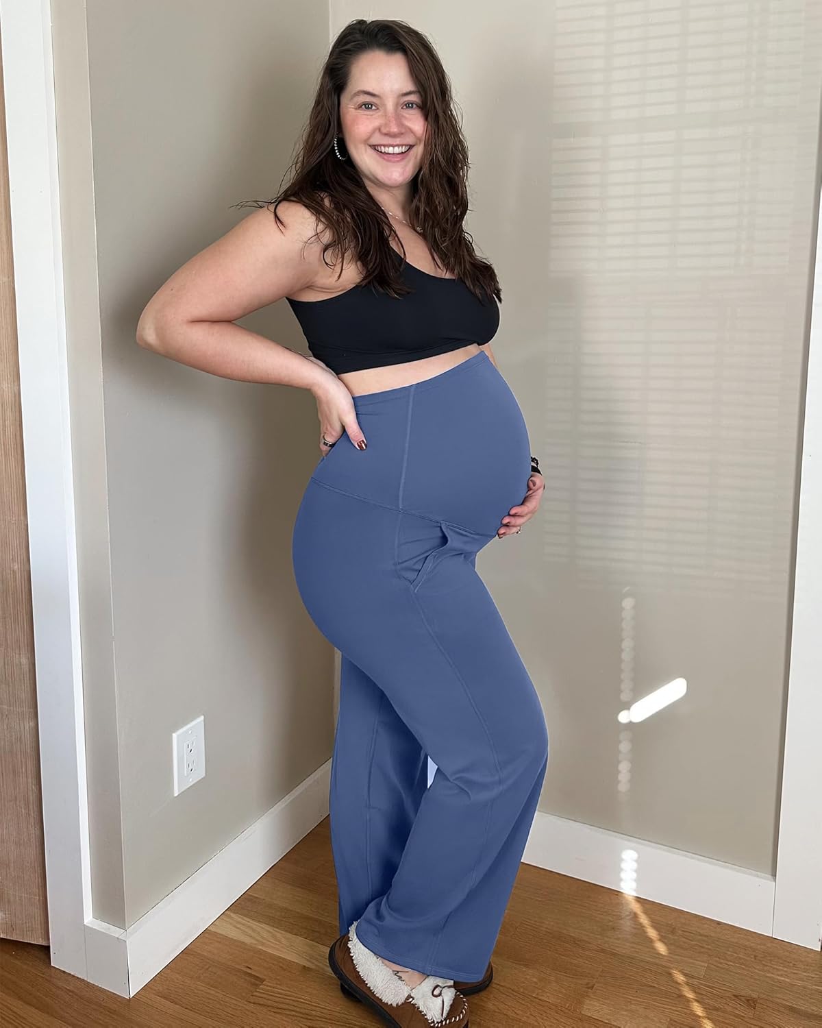 G4Free Maternity Pants Over The Belly Yoga Dress Work Pregnancy Pants Stretchy Lounge Wide Leg Trousers with Pockets - Image 5