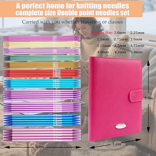 Miniatura 3 de Mdoker Juego de 55 agujas de tejer de doble punto de aluminio, 11 tamaños de 0.08 pulgadas a 0.18 pulgadas, kits de tejer de 6 pulgadas de longitud