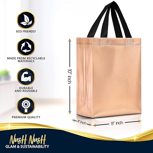 Miniatura 6 de Nush Nush Bolsas de regalo de oro rosa tamaño mediano  Juego de 12 bolsas de regalo reutilizables de oro rosa con asas  Bolsas de regalo de