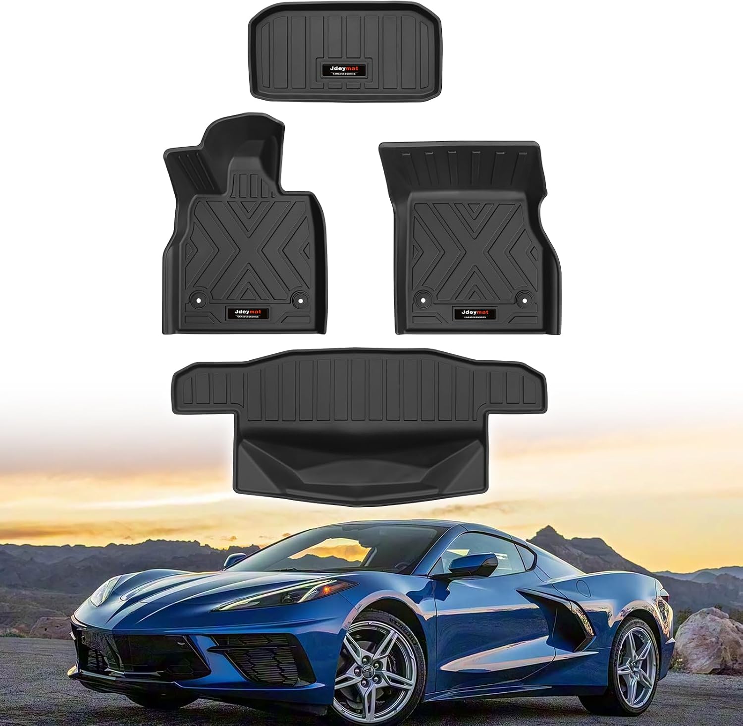 Custom for 2020-2025 2026 Chevy Corvette C8 Floor Mats and Front and Rear Cargo Mats Trunk Liner TPE All Weather Accessories