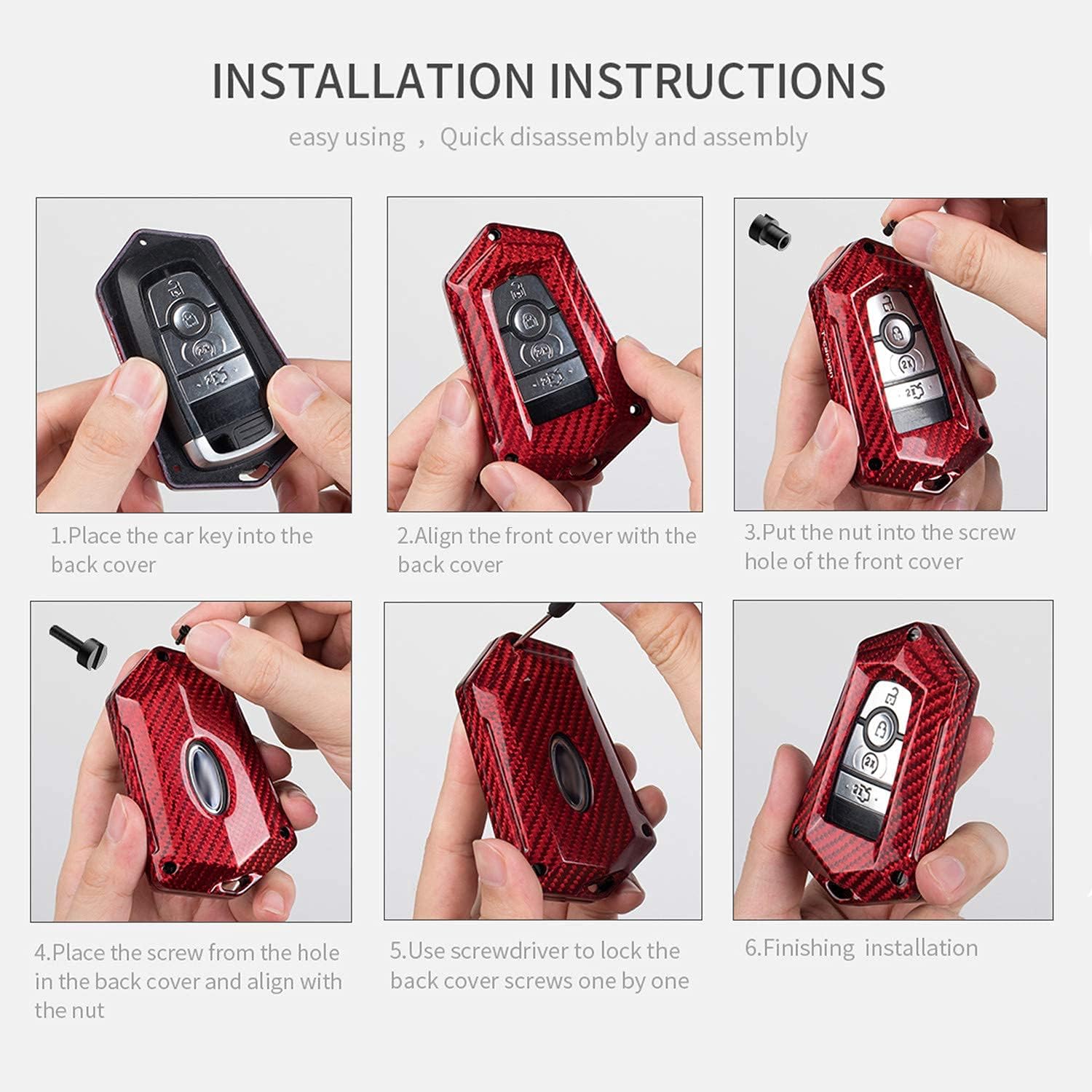 Car Key Fob Cover Case For Ford Bronco Ecosport Edge Escape Expedition Explorer F150 F250 F350 F450 F550 Fusion Maverick Mondeo Mustang Ranger Carbon Fiber Heavy Duty Key Shell - Silver Black