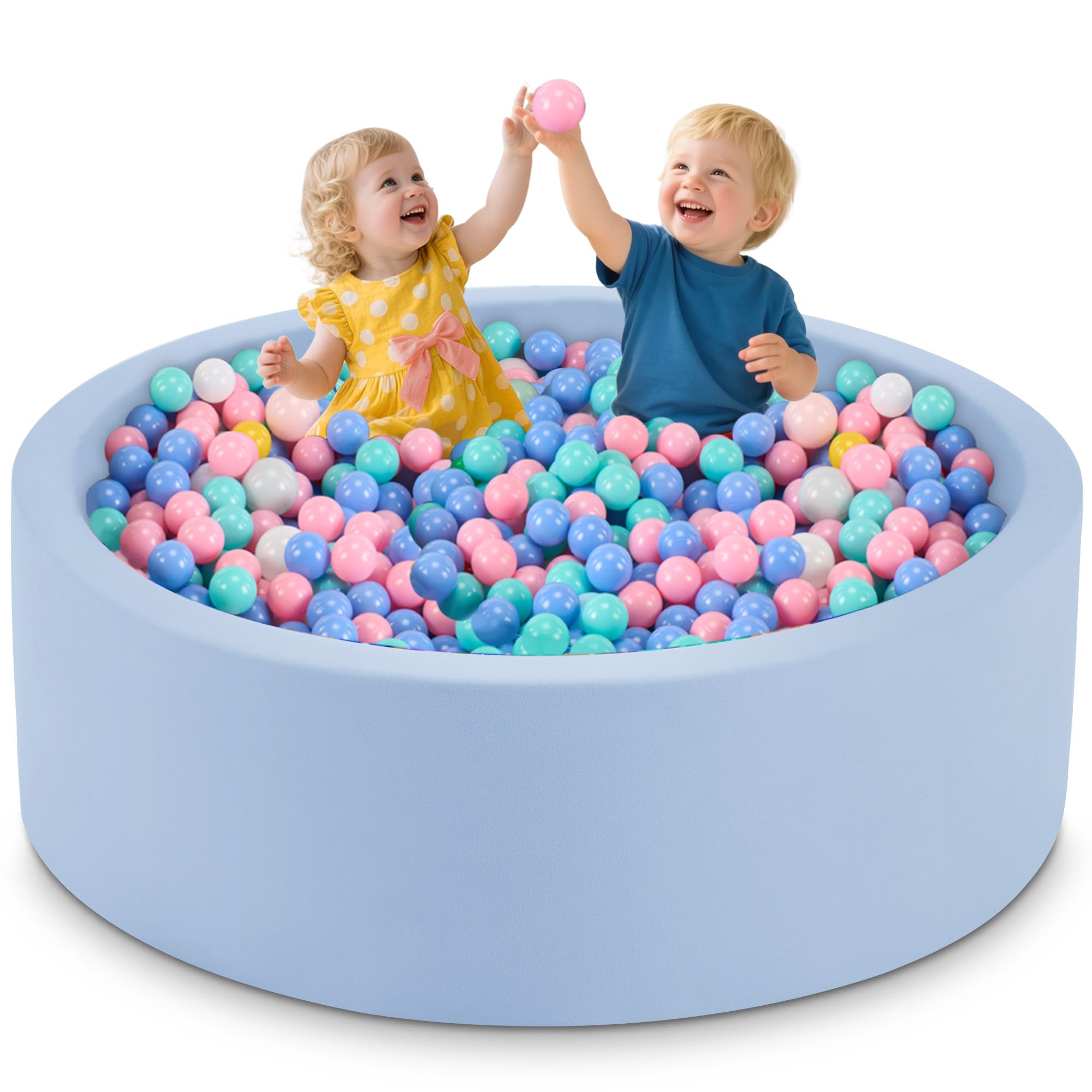 Aunekiv Baby Ball Pit, Round Soft Foam Ball Pit for Toddlers, Indoor Outdoor Large Kids Ball Pool, 120x40cm, Balls Not Included, Lightblue