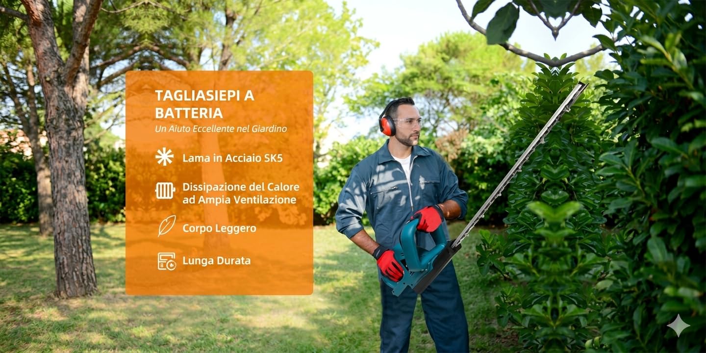 Tagliasiepi a Batteria compatible with Makita 18V, Lama 52 cm, Passo Denti 20 mm, Blu, Leggero 2,2 kg, Senza Batteria