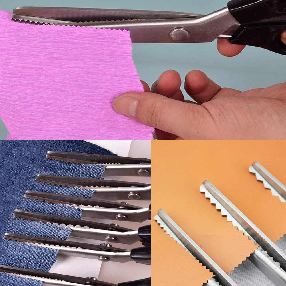 Forbici dentellate per tessuti, in acciaio inox, con lama ondulata, fatte a mano, forbici seghettate e smerlate, adatte per cuoio, bordo in tessuto, carta, multiuso (18 mm)