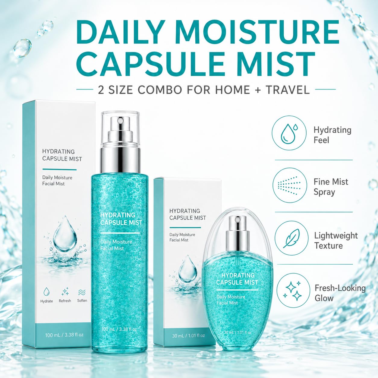 PDRN Hyaluron Hydrating Capsule Mist Set, DROP | 100ml and 30ml, Face Mist