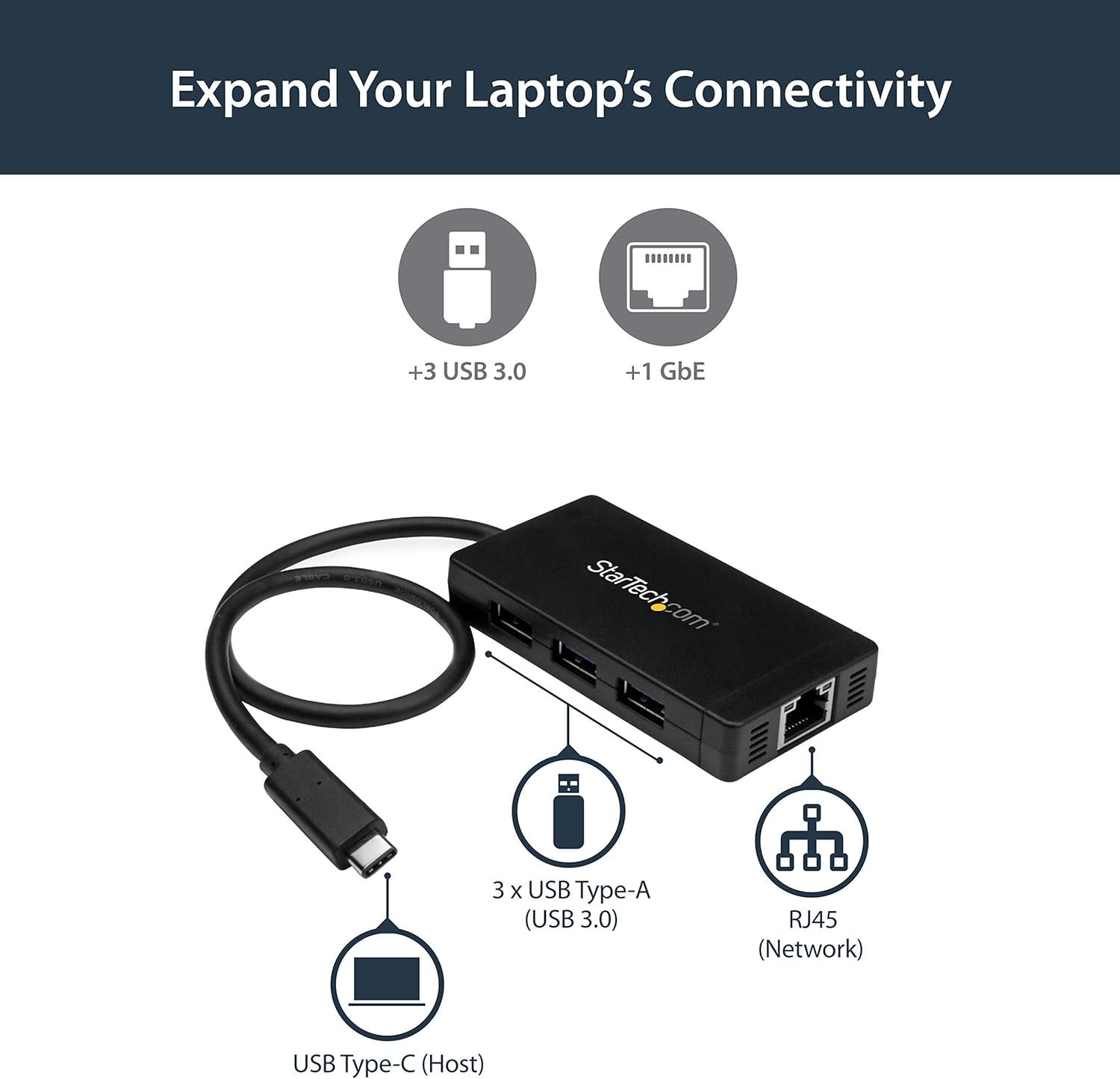 StarTech 3 Port USB C Hub with USBC to 3x USBA w/ Power