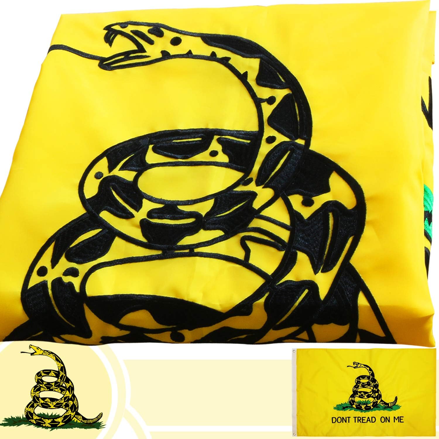 Anley EverStrong Series Embroidered Dont Tread On Me Flag 3x5 Feet - Embroidery & Heavy Duty Canvas Header - 4 Rows of Lock Stitching - Tea Party Flags with Brass Grommets