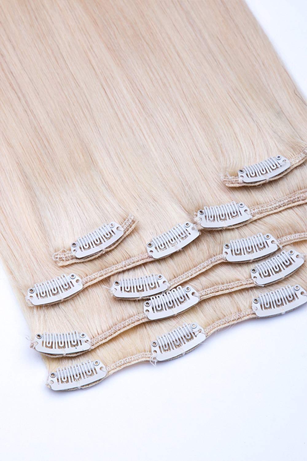 Clip In Extensions Set 100% Echthaar 7 teilig 70g Haarverlängerung 55cm Clip-In Hair Extension in der Farbe #60 Weißblond