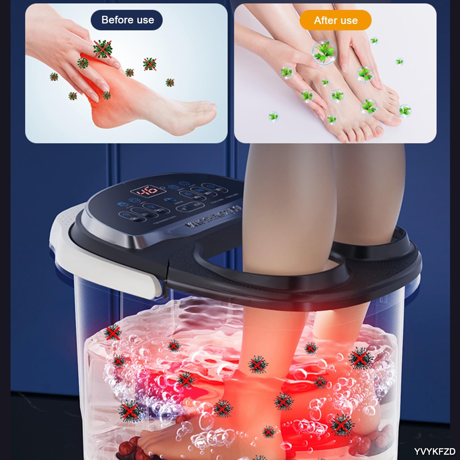 Baño de spa portátil para pies con calor, luz roja, control de temperatura y burbujas para pies cansados y alivio del estrés en casa