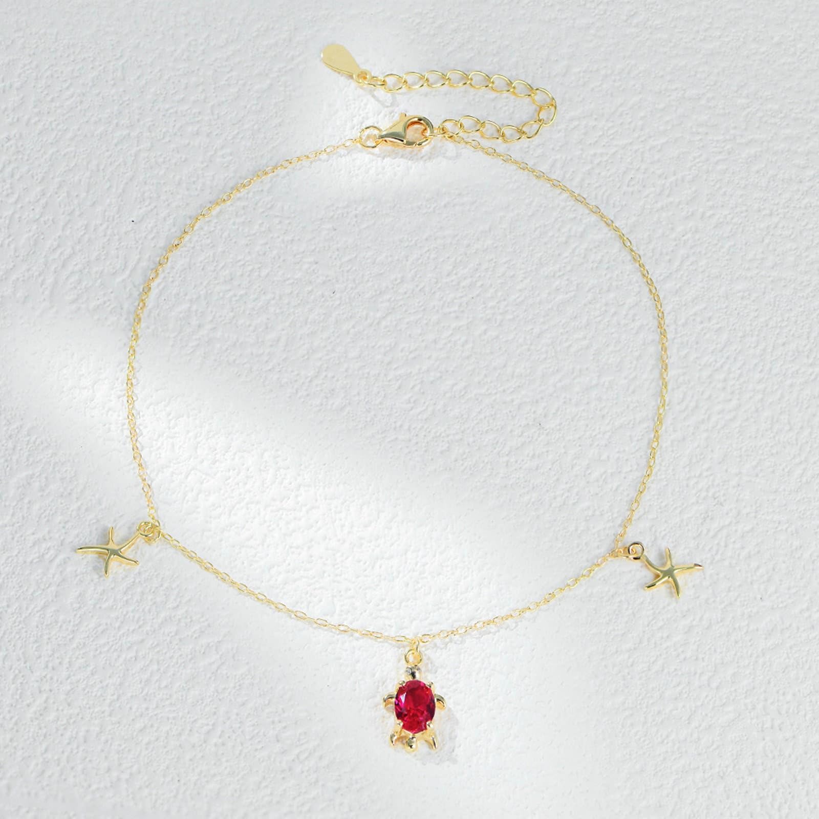 KnSam Cavigliera da donna in oro giallo 9 K/14 K/18 carati, stella marina, tartaruga, amicizia con laboratorio, tormalina, oro Au 375/585/750