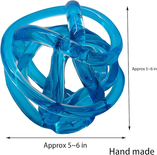 Miniatura 6 de Bola de cristal con nudo de cristal para decoración del hogar, figura decorativa de mesa (moderno, azul 4.5 pulgadas de profundidad) (azul, 5.8