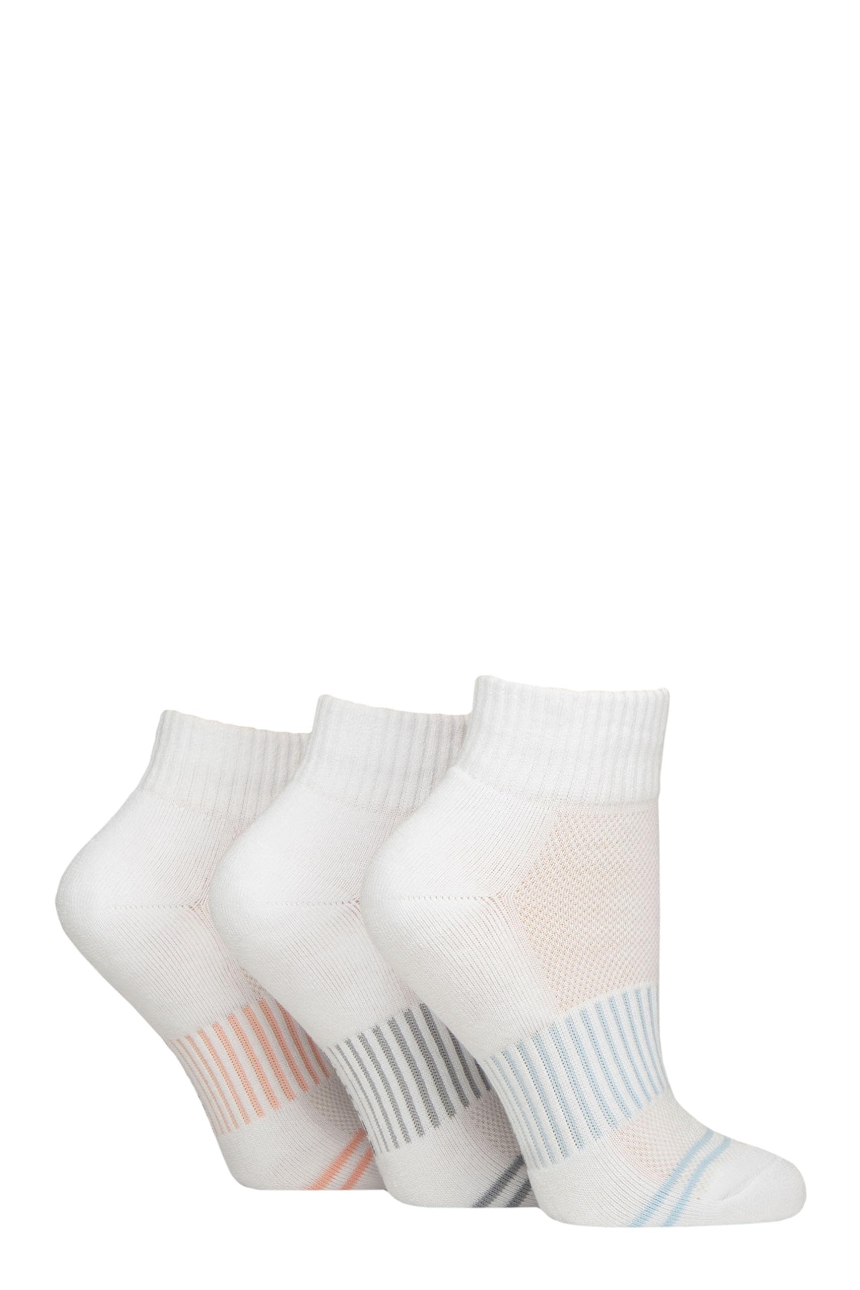 Glenmuir Women's White Sports Socks - Soft Cotton, Half-Cushioned, Mid Length, Ankle High, Breathable, Gym, Sport, Fitness, 3 Pair Multipack Size 4-8