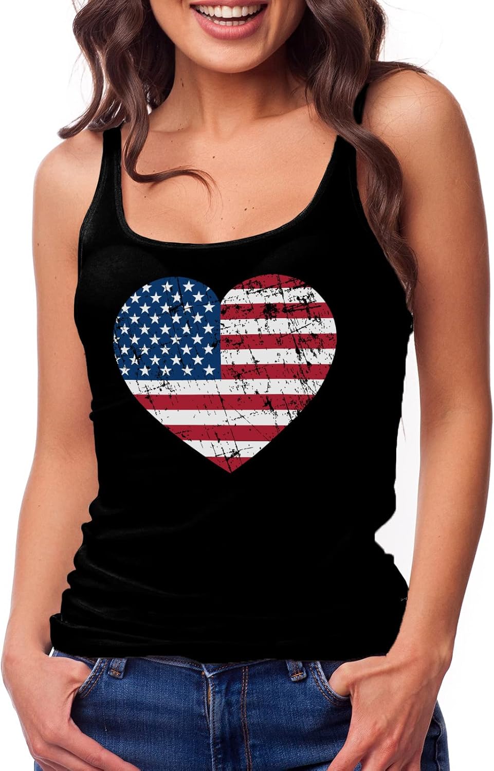 Tstars Patriotic US Flag Heart Stars Strips National Pride Racerback Tank Top