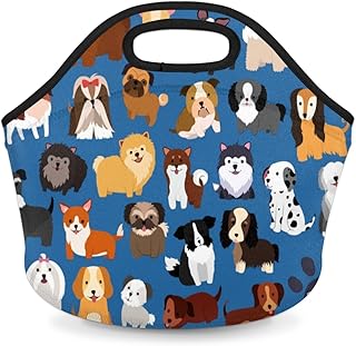 Dog Neoprene Lunch Bag, Insulated Lunch Box for Kids, Reusable Neoprene Lunch Tote Bags, Machine Washable Lunch Bag Lunchb...