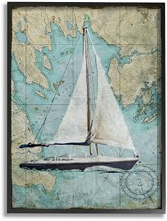 Stupell Industries Vintage World Map Sail Boat Ocean Coast Painting Black Framed Wall Art, 11 x 14, Multi-Color