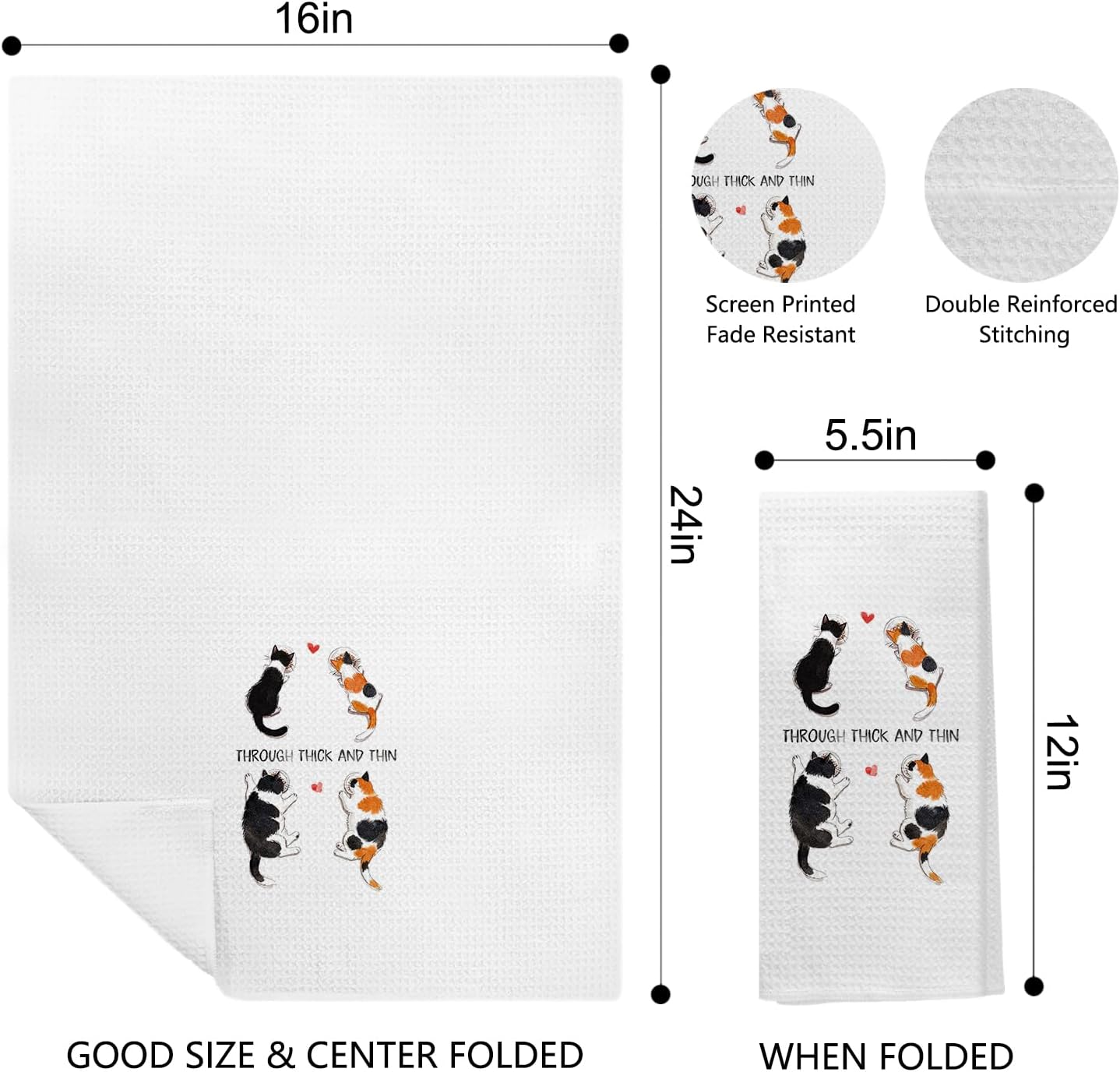 Valentine Cat Kitchen Towels, Valentine's Day for Cat Lover Women Men, Trough Thick and Thin Decorative Hand Dish Tea Towels for Bathroom Kitchen, 16x24 Inch - Image 2