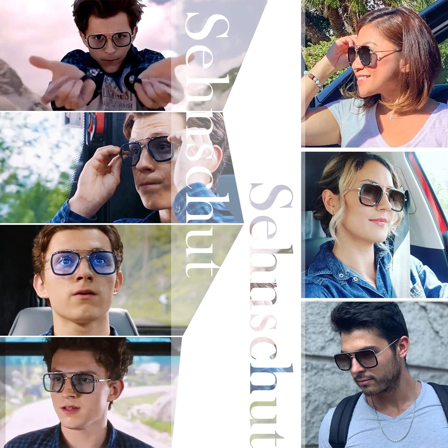 Sehnsucht Tony Stark Sunglasses for Men Iron Man Eyeglasses UV Protection Square Metal Downey Pilot Sun Glasses Vintage - Image 5