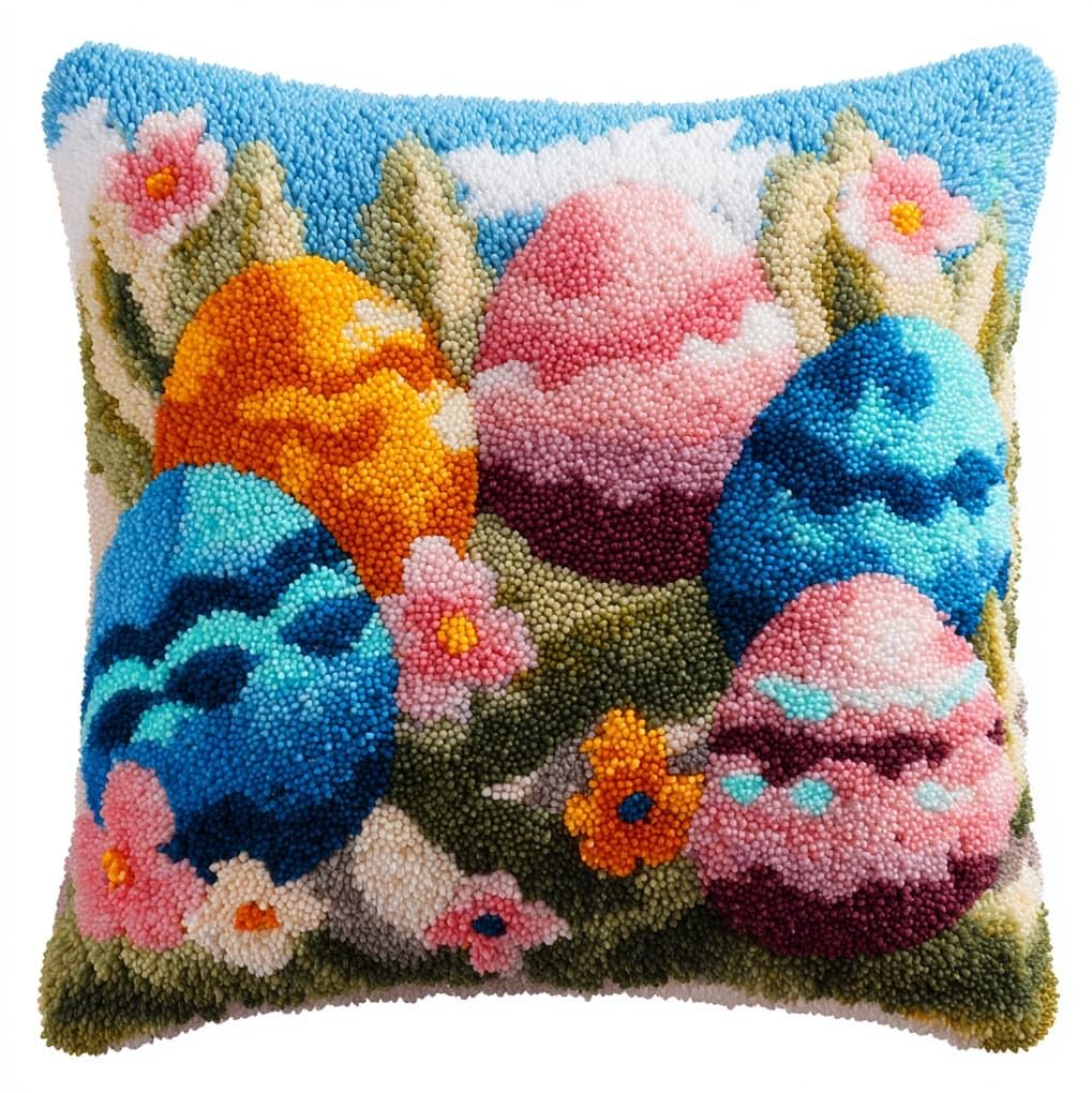 AxiangziK Latch Hook Cushion Kit 43x43cm,Easter Eggs and Flowers