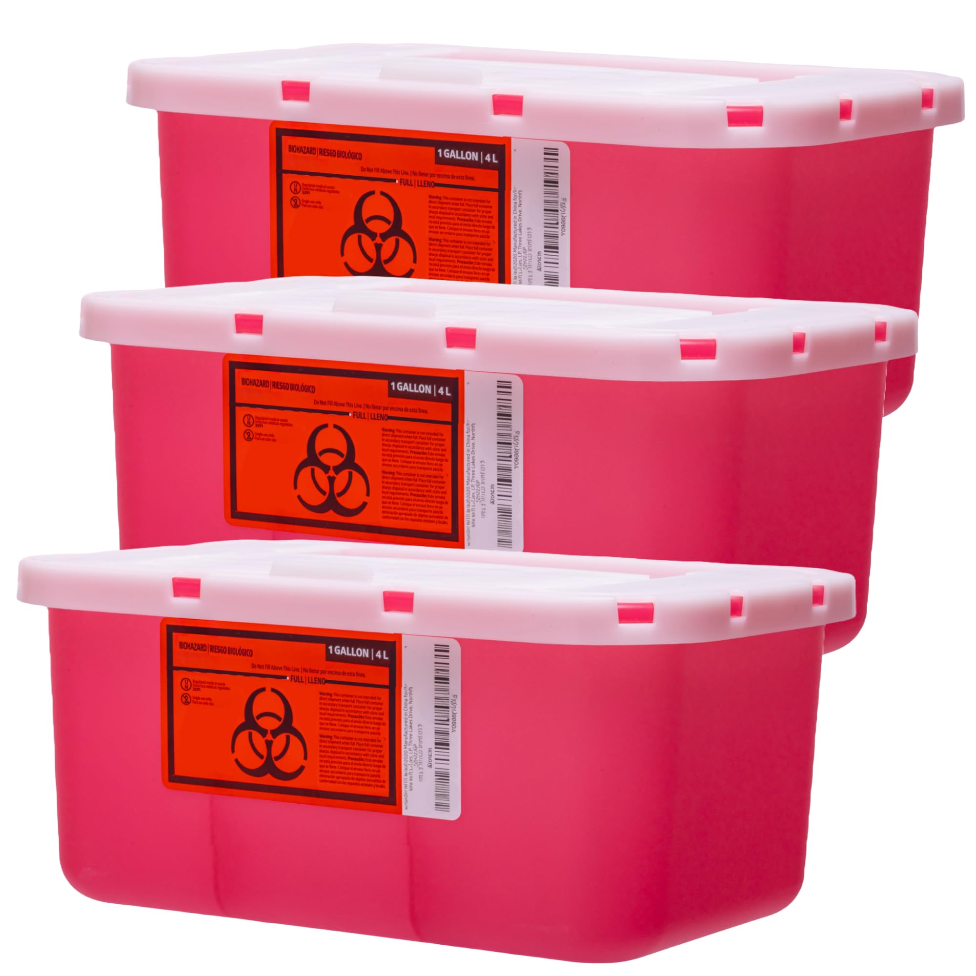 Sharps Container 1 Gallon - Plus Biohazard Disposal Guide (3 Pack)