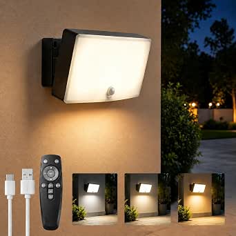 Motion Sensor Outdoor Light with Rechargeable Battery and Remote Control