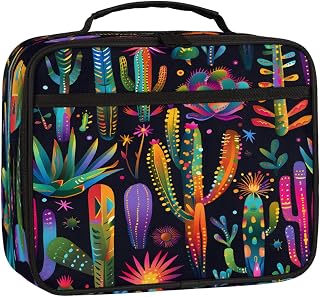Exotic Mexican Cactus Lunch Box Bag for Women Men Flowers Soft Insulated Lunchbag with Handle Freezable Cooler Back Reusable Lunch Tote Bag for Office Work Sports Beach Picnic