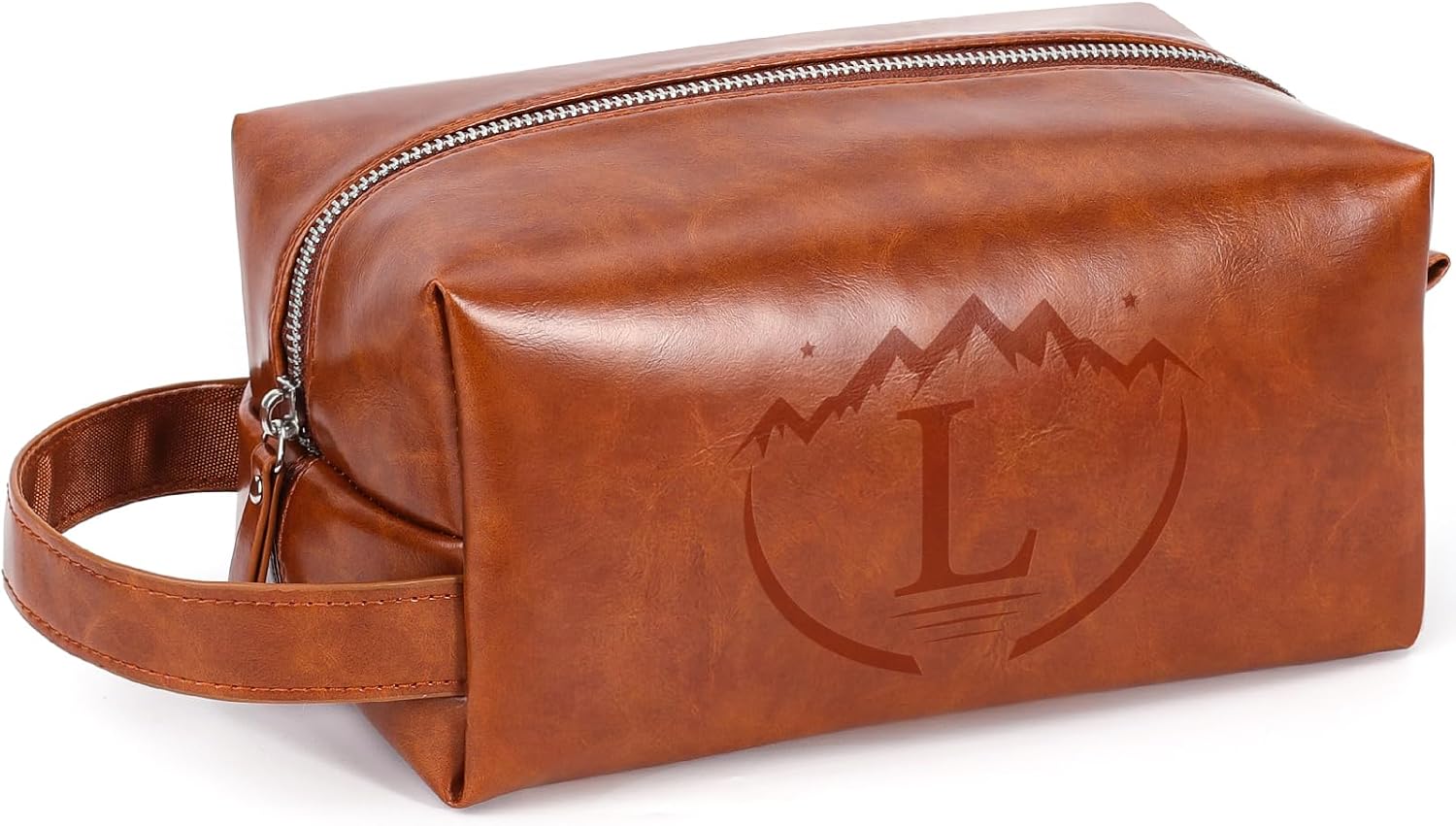 Toiletry Bag for Men,Mens Travel Toiletry Organizer,Personalized Men's Travel Essentials,Water Resistant PU Leather Shaving Bag for Dad Husband Boyfriend, Birthday Gifts for Him,Brown - L