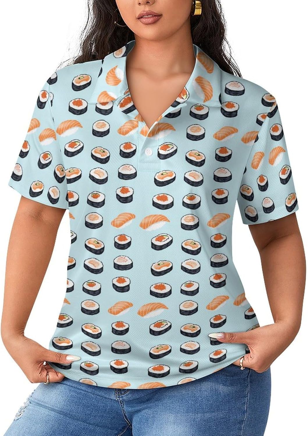 Sushi1 Japanese Food Women's Golf Polo Shirts Short Sleeve Quick Dry Tennis Tops Casual Work Blouses