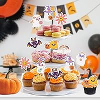 Vista 7 de Konsait 24 adornos para cupcakes de fantasmas de Halloween, temática hippie de Little Boo, para fiestas de Halloween, decoración de fiesta de feliz