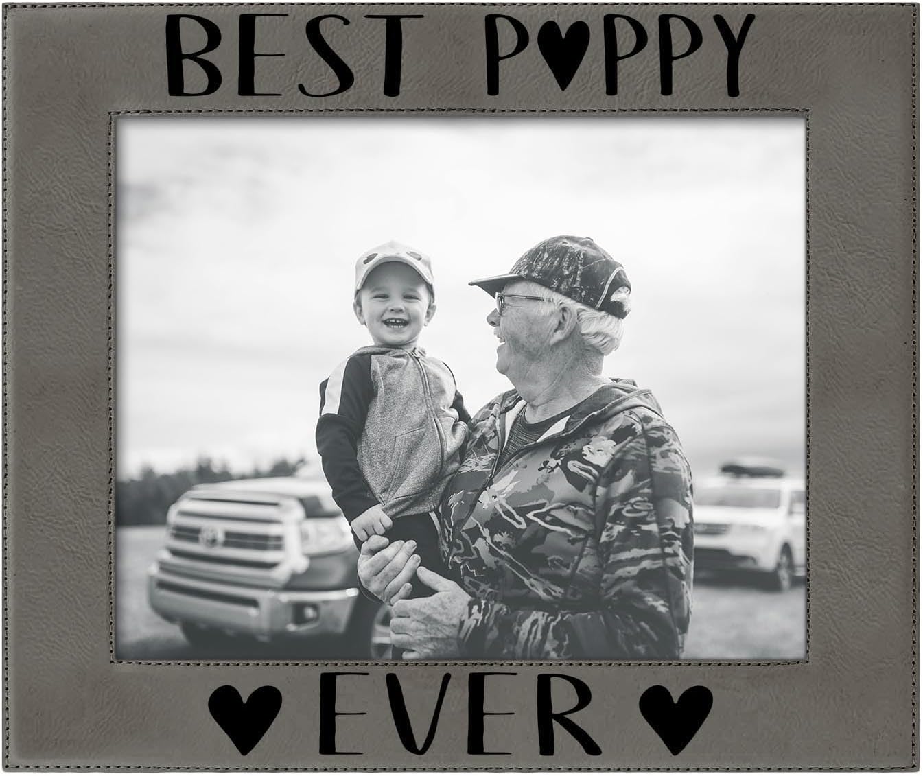 ThisWear Gift For Poppy Best Poppy Ever Heart Family Laser Engraved Leatherette 4x6 Photo Frame Navy