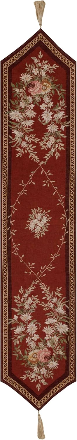 Charlotte Home Furnishings Aubusson Red French Tapestry Cotton Table Runner for Dining Room 14 x 71 in