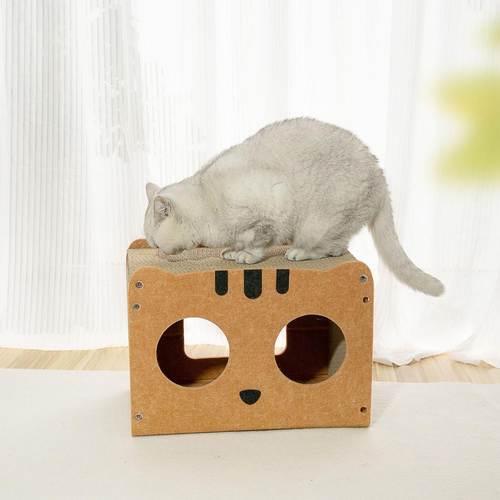 Casa para Gatos de cartón para Interiores – Graffiatore para Gatos | reciclable, refugio para interiores, salón y refugio rascador ondulado | Cama rascadora para mascotas desmontable