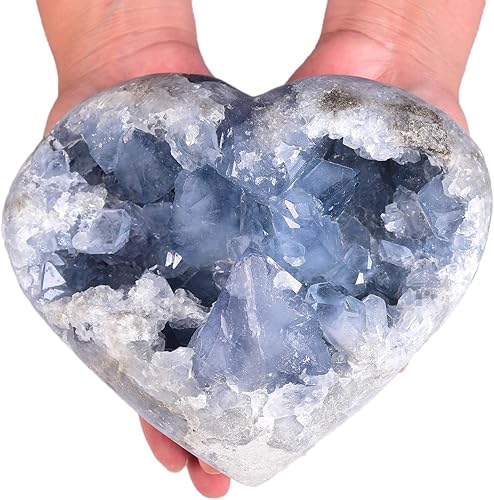 Vista 17 de Geoda de cristal celestita azul crudo natural curativo racimo grande de piedra celestina irregular para decoración del hogar, 1-1.5 libras Celestite