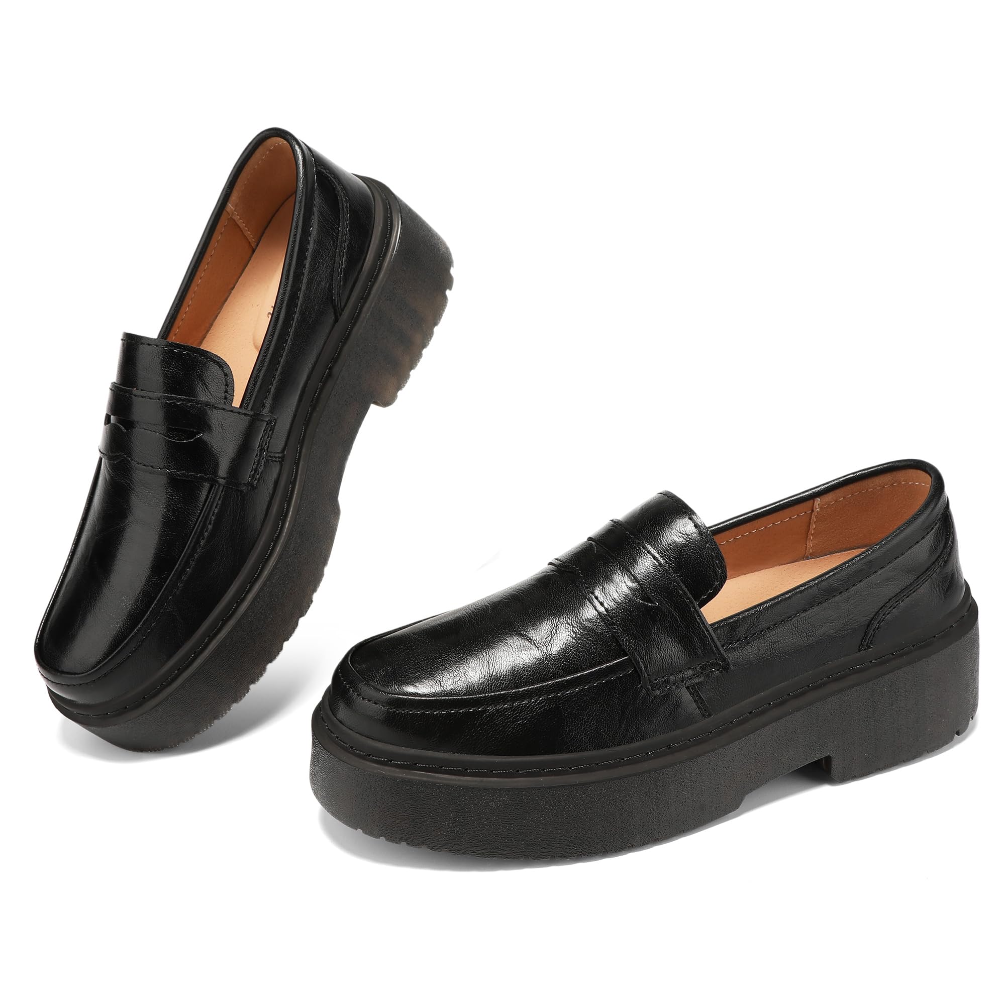 BEAUSEEN Women's Platform Chunky Penny Loafers Comfortable Lug Sole Slip-On Business Work Casual Dressy Shoes
