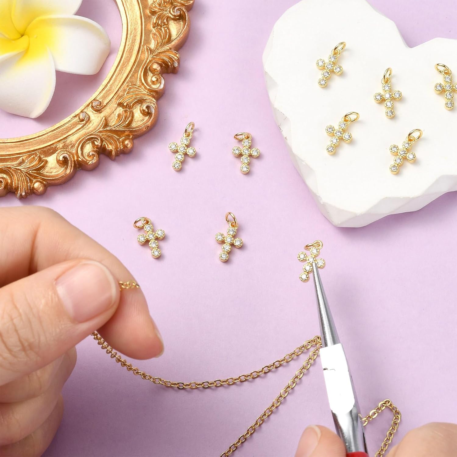 KitBeads 10pcs Cubic Zirconia Cross Charms 18K Gold Plated Religious Cross Crucifix Charm for Jewelry Making Bracelets Necklace Earrings Bulk - Image 4