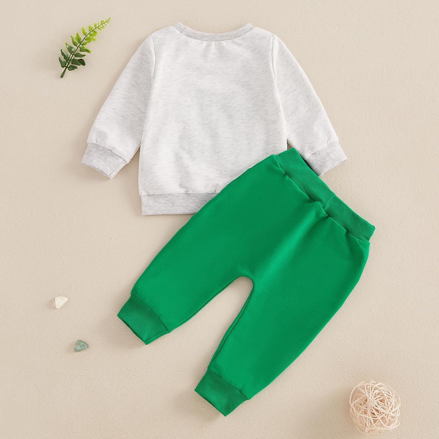 Toddler Baby Boy St. Patrick's Day Outfit Four Leaf Clover Embroidery Sweatshirt Elastic Waist Pants Set Irish Clothes - Image 3