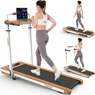 FUNMILY Walking Pad Treadmill with Adjustable Desk Workstation, Foldable Under Desk 7.5MPH 300lbs Capacity