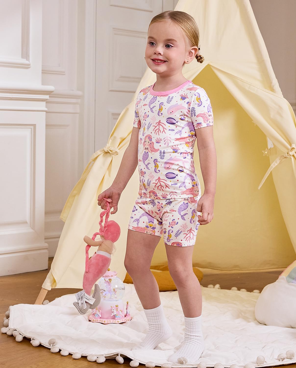 Bamboo Viscose Toddler Unicorn Mermaid Girls Kids Pajamas Short Sleeve Summer Cool Snug fit Pjs 12M-8Y 2pcs - Image 2