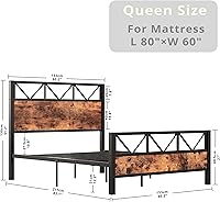 Vista 7 de LIKIMIO Queen Bed Frame, Tall Industrial Headboard 51.2 ", Platform Bed Frame with Strong Metal Support, Solid and Stable, Noise Free, No Box Spring
