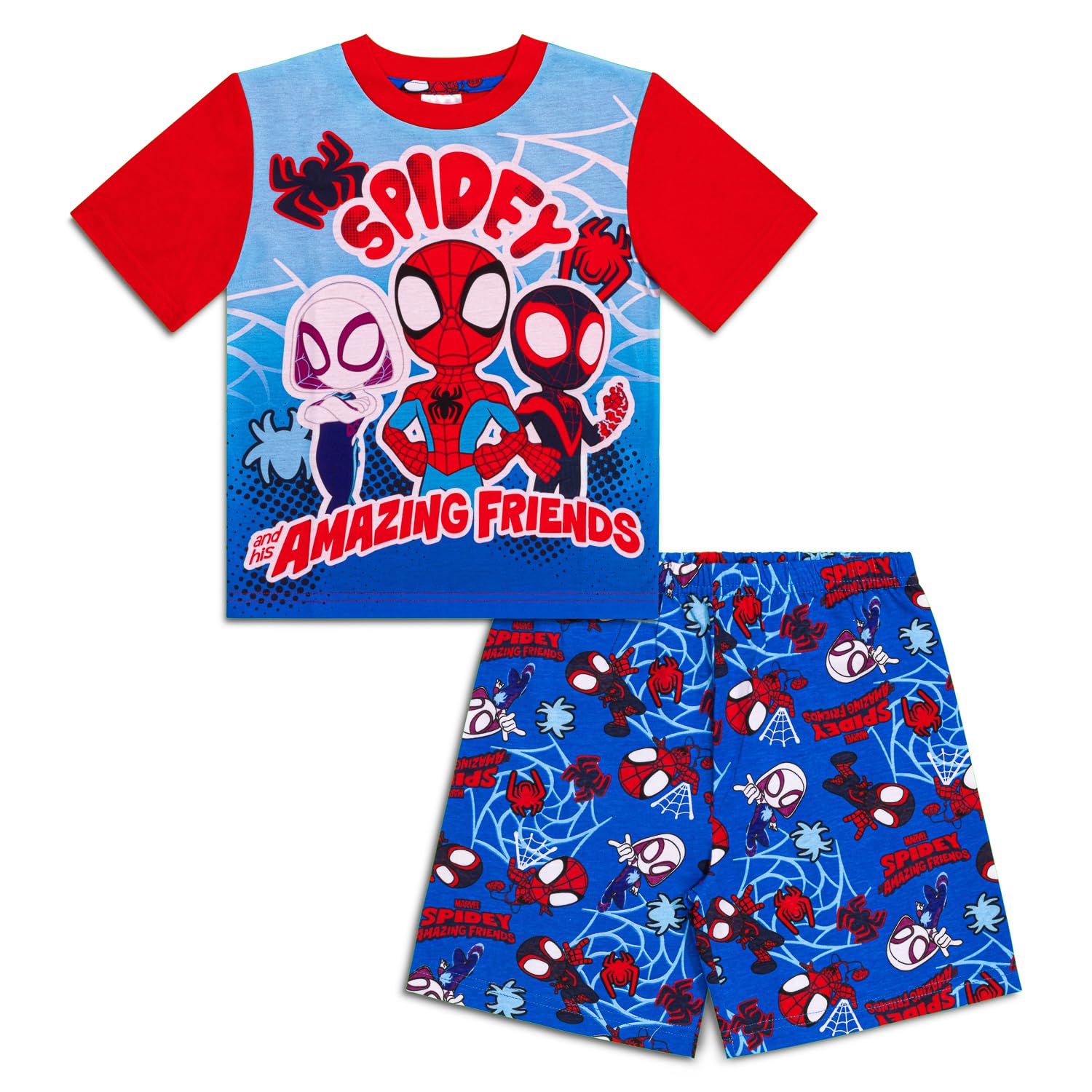 Marvel Spidey & His Amazing Friends Pigiama per ragazzi | Set pigiama corto Spider-Man | Biancheria da notte estiva in 100% cotone | Indumenti da notte per bambini da supereroe