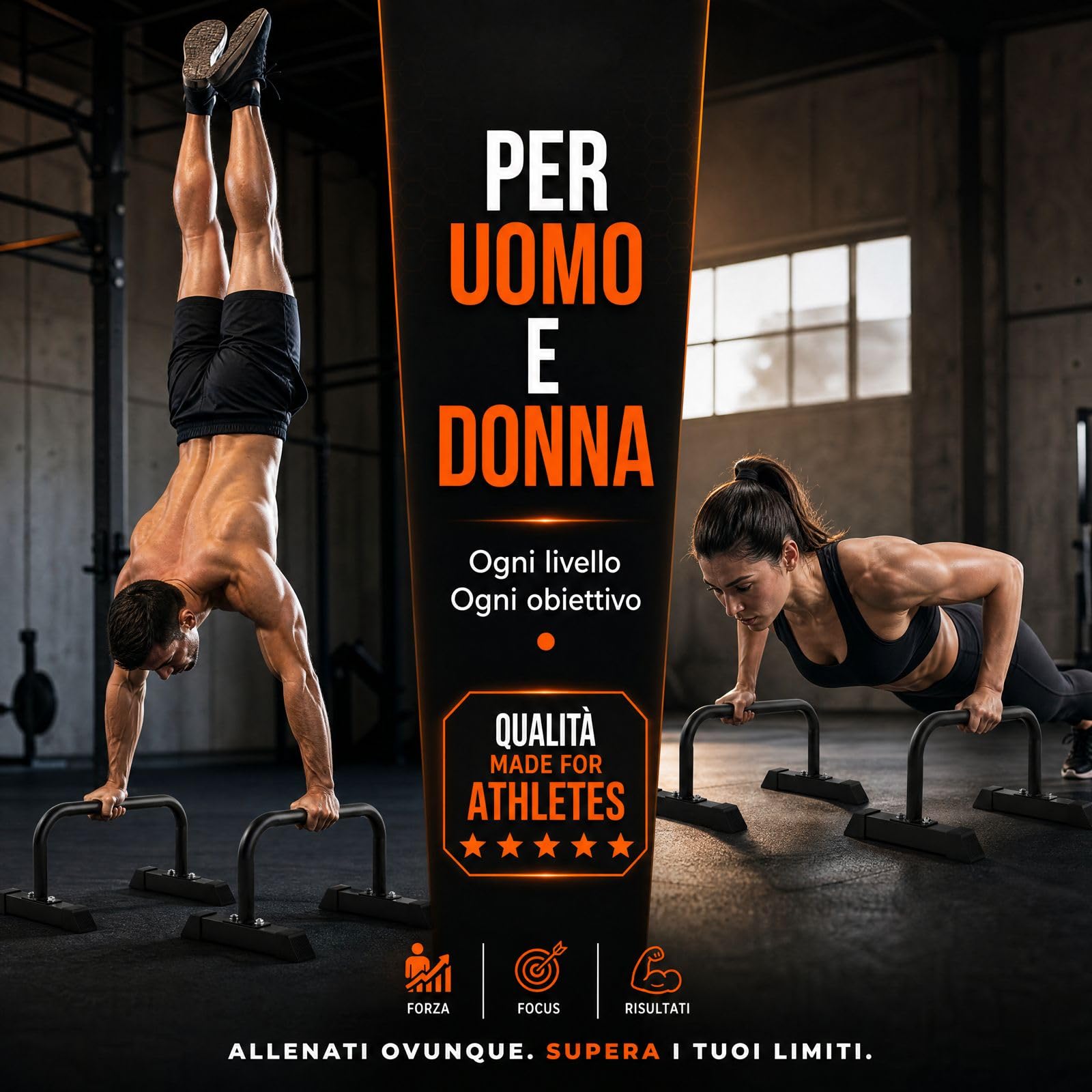 Mini Parallettes in Metallo per Calisthenics, Fitness e Palestra, Stabile e Antiscivolo per Uomo e Donna - Allenamento per Pettorali, Braccia, Spalle, Addominali