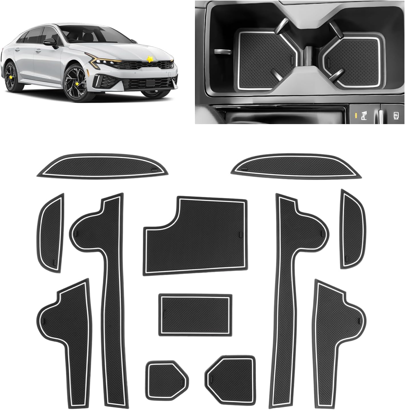 SKTU Door Slot Mat for 2025 2026 Kia K5 Accessories Door Groove Gate Pad 12Pcs Red Fit for 2025+ Kia K5 (LXS/GT-Line/GT/EX) Door Compartment Cup Center Console Liners 2025 2026 K5 Floor Liners (White)