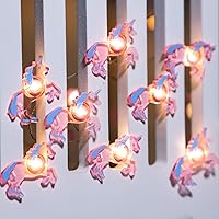 Vista 4 de Silverstro Luces LED de unicornio para dormitorio, control remoto, 30 LED, USB y funciona con pilas, tira de luces rosas de dibujos animados
