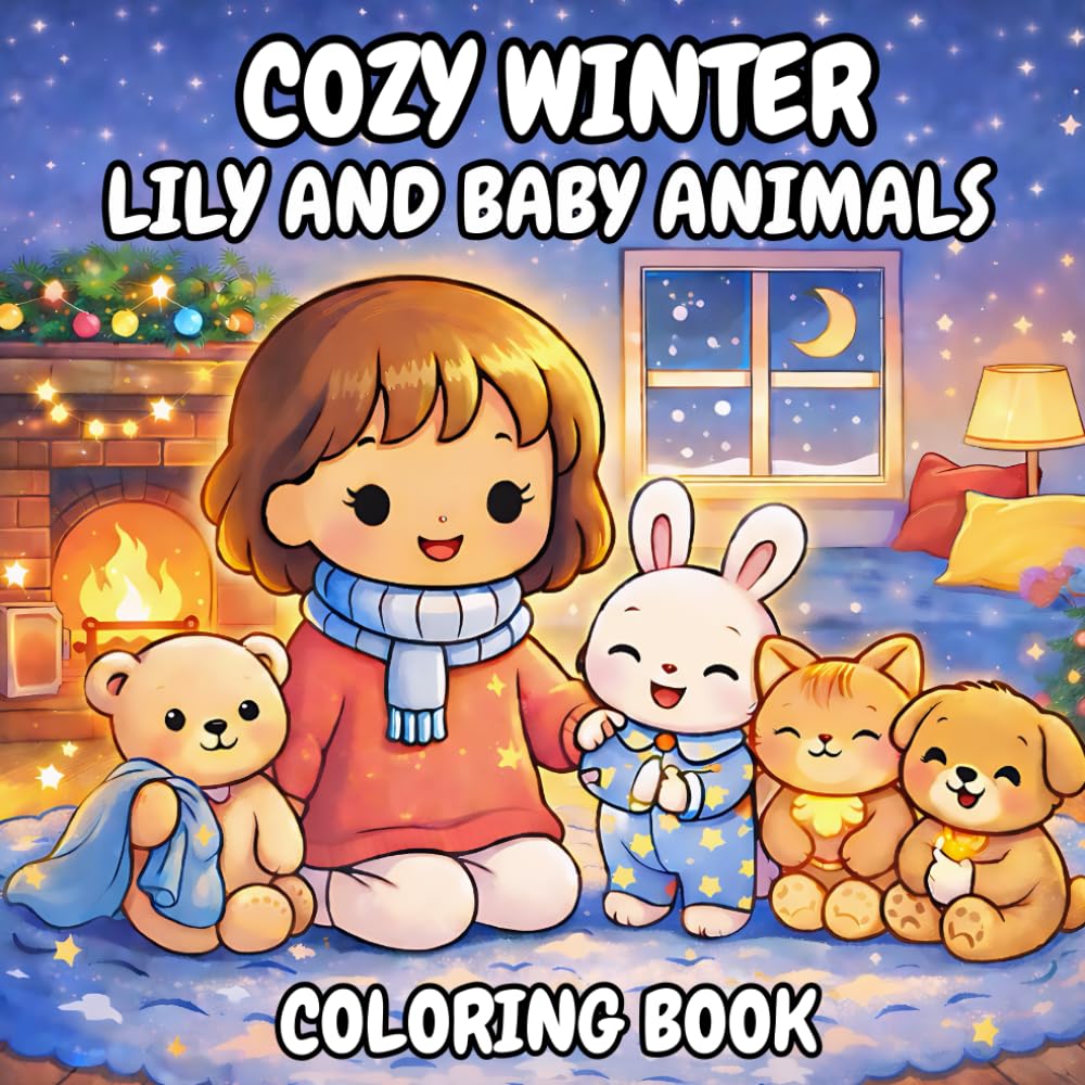 Cozy Winter Coloring Book for Adults and Kids: A Cozy Bedtime Coloring Adventure with Lily and Her Cute Baby Animal Friends