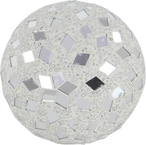 Miniatura 4 de Deco 79 Orbes de mosaico de vidrio hecho a mano y relleno de jarrón, juego de 4 4 "D, blanco