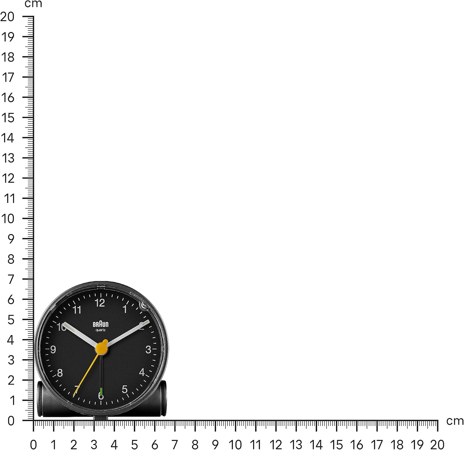 Braun Classic Analogue Alarm Clock with Snooze and Light, Quiet Quartz Movement, Crescendo Beep Alarm in Black, Model BC01B.