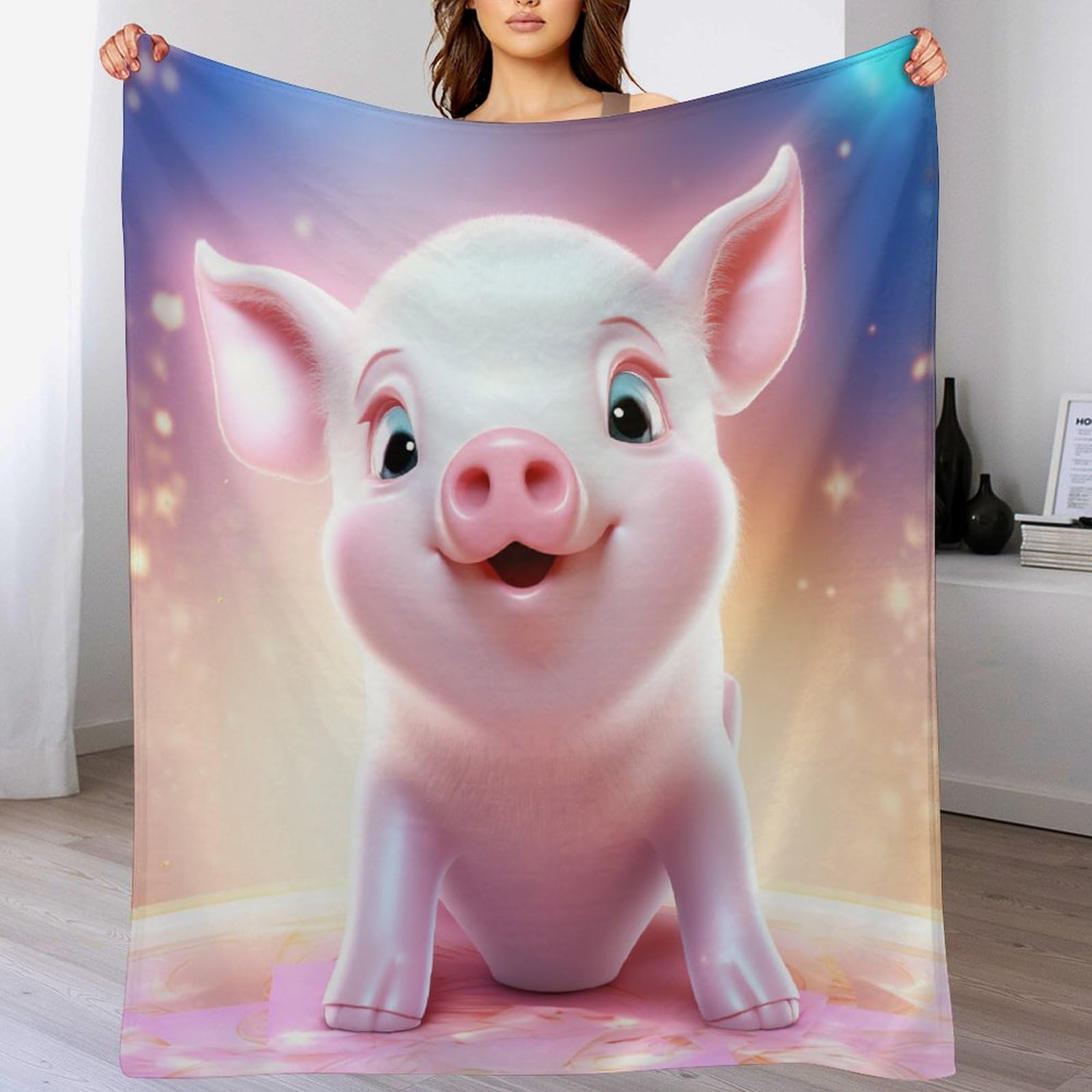 Couverture cochon mignon flannel chaude douce lavable en machine lit 130x180