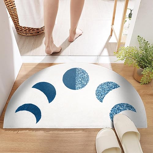 Miniatura 5 de Jizrecly Tapete de baño bohemio semicírculo, tapete de baño bohemio semicircular, antideslizante, sol y luna, alfombra media redonda para baño y