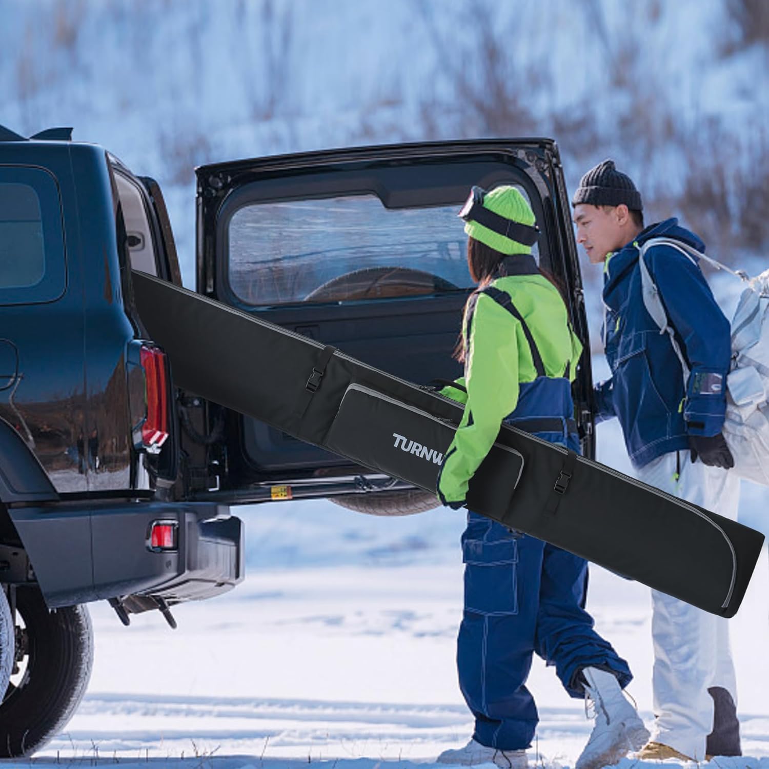 Padded Ski Bag | Store & Transport Skis Up to 195 cm | Waterproof 900D Polyester - for Road Trip, Air Travel and Outdoor Activities