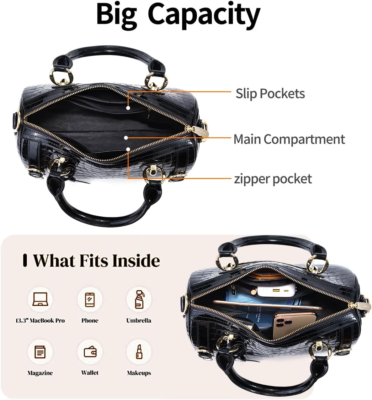 Genuine Leather Satchel Tote Bag Top Handle Handbag Women Designer Shoulder Bags Leopard Large Capacity Cross Body Bag - Image 5