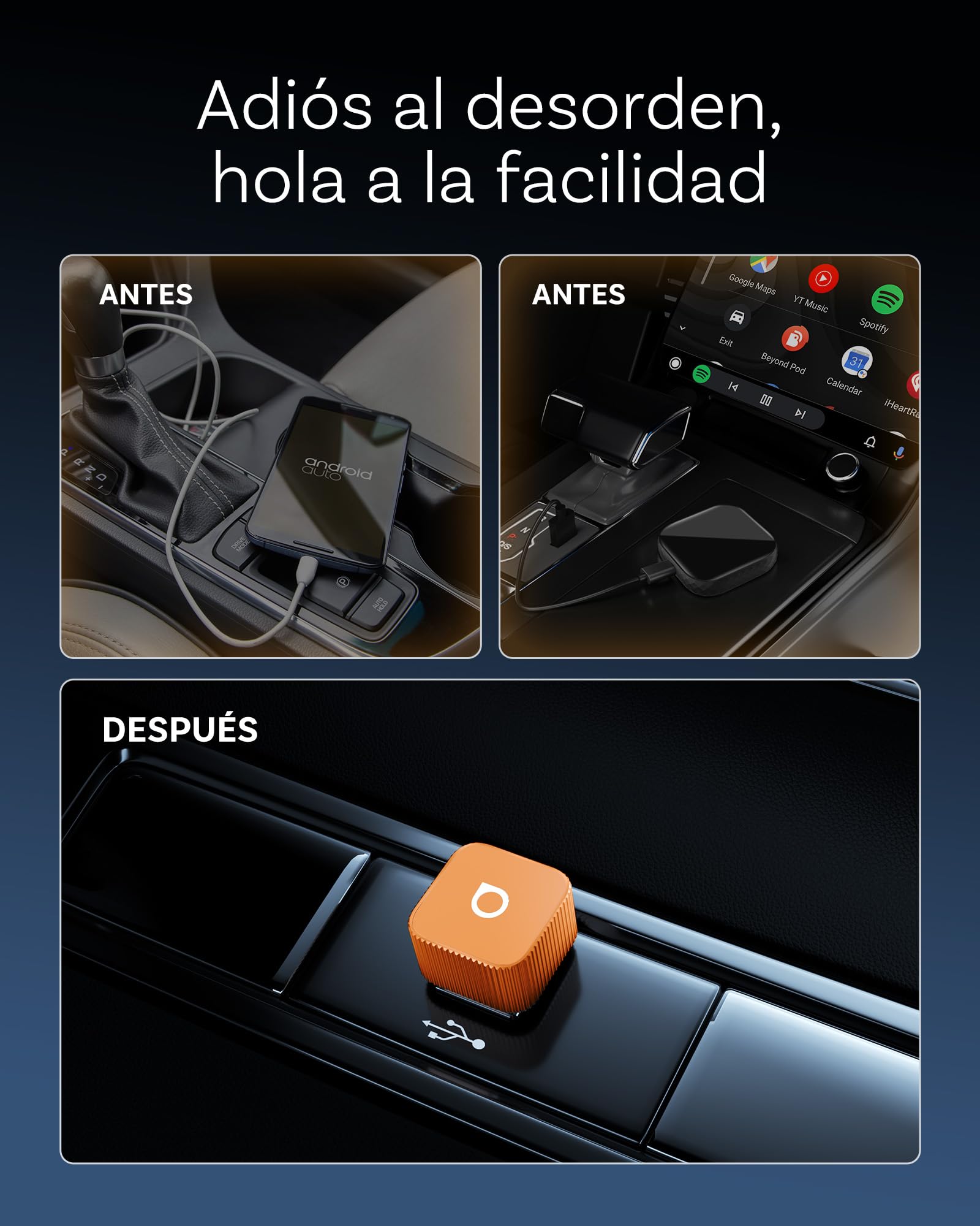 OTTOCAST Mini 3.0 Slim 2026 Upgrade Adaptador Wireless CarPlay, 2-en-1 para iPhone & Android Auto, Convierte CarPlay y Android Auto por Cable a inalámbrico, Naranja